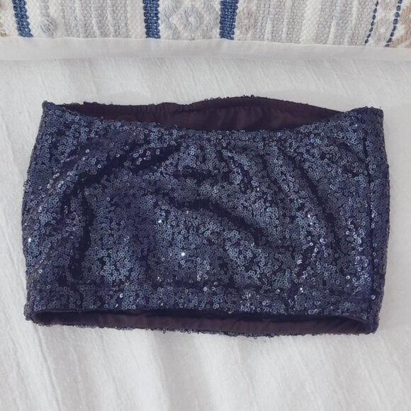 Vintage Sequin Indigo Blue Stretch Sequin Tube Top - Picture 6 of 10